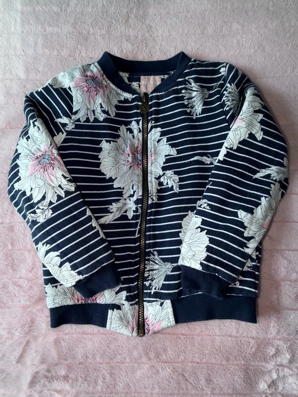 Kid’s Joules Navy Floral Zip Bomber Jacket